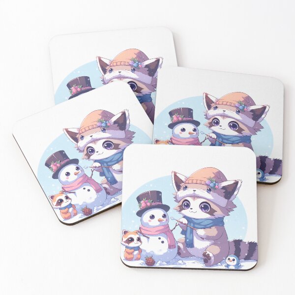 Item preview, Kawaii Raccoons Building Snowmen designed and sold by Targa-desing.