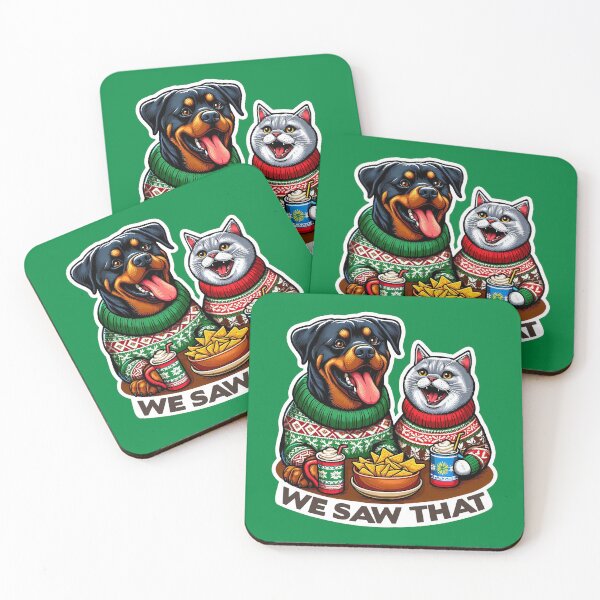 Item preview, We Saw That meme Rottweiler Dog Scottish Fold Cat Ugly Christmas Sweater Nachos Hot Chocolate designed and sold by plushism.