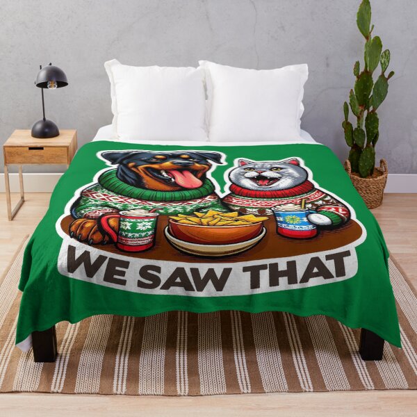 Item preview, We Saw That meme Rottweiler Dog Scottish Fold Cat Ugly Christmas Sweater Nachos Hot Chocolate designed and sold by plushism.