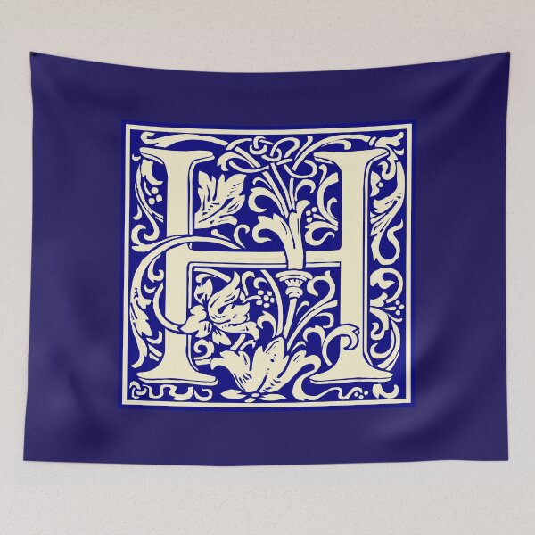 Aperçu de l'œuvre William Morris Vintage Lettre H Monogramme Initiale Bleu créée et vendue par Jeallan Designs.