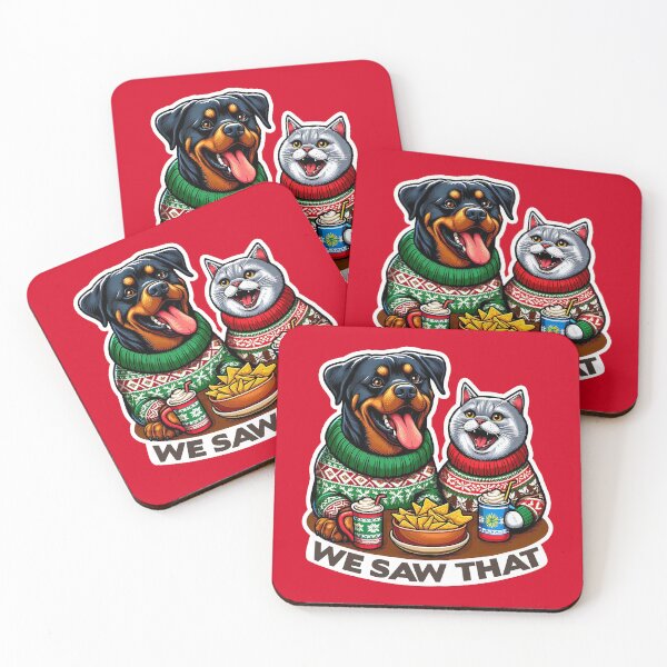 Item preview, We Saw That meme Rottweiler Dog Scottish Fold Cat Ugly Christmas Sweater Nachos Hot Chocolate designed and sold by plushism.