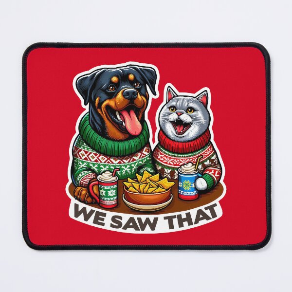 Item preview, We Saw That meme Rottweiler Dog Scottish Fold Cat Ugly Christmas Sweater Nachos Hot Chocolate designed and sold by plushism.