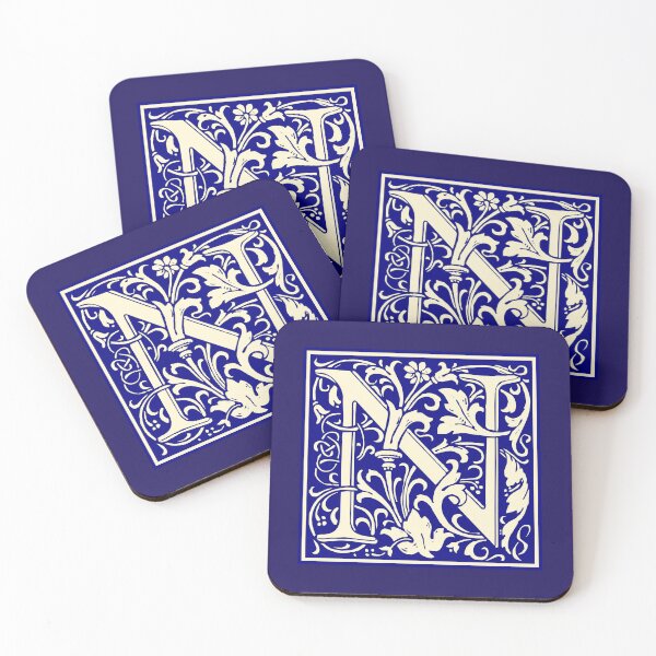 Artikelvorschau, William Morris Vintager Buchstabe N Monogramm Anfangsblau entworfen und verkauft von Jeallan Designs.