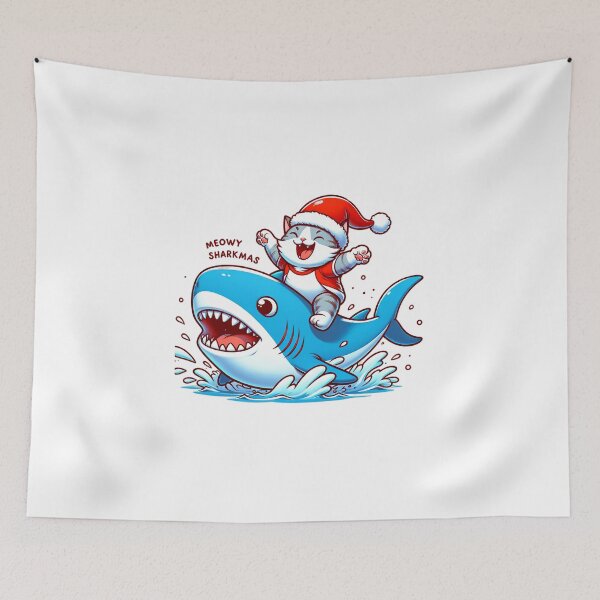 Item preview, Meowy Sharkmas - Meowy Sharkmas with Festive Feline & Shark! designed and sold by Sonic-Store.