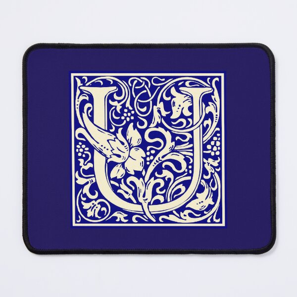 Artikelvorschau, William Morris Vintage Buchstabe U Monogramm Anfangsblau entworfen und verkauft von Jeallan Designs.