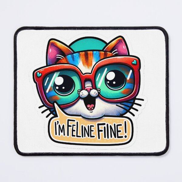 Artikelvorschau, Cute Cartoon Cat with Oversized Glasses Sticker - 'I'm Feline Fine!' entworfen und verkauft von The-Library.