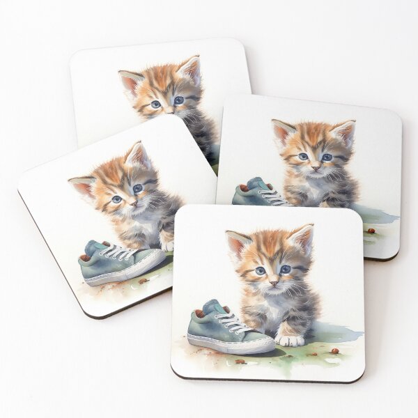 Item preview, Cute kitten watercolor painting with a baby shoe designed and sold by mliotard.