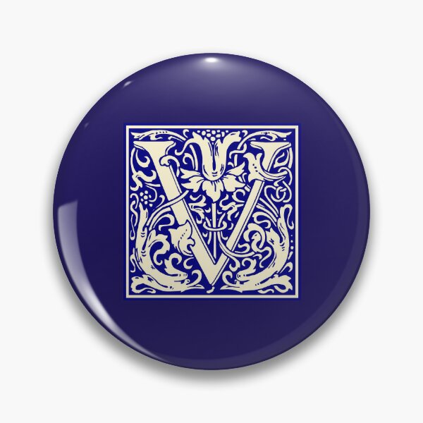 Aperçu de l'œuvre William Morris Vintage Lettre V Monogramme Initiale Bleu créée et vendue par Jeallan Designs.