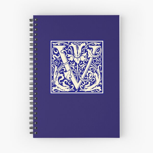 Aperçu de l'œuvre William Morris Vintage Lettre V Monogramme Initiale Bleu créée et vendue par Jeallan Designs.