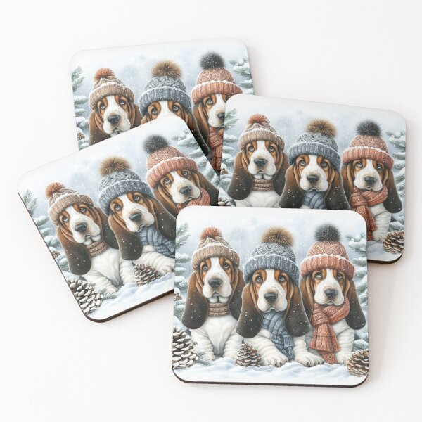 Item preview, Basset Hound Puppies in Winter Hats and Scarves designed and sold by Animals-on-me.