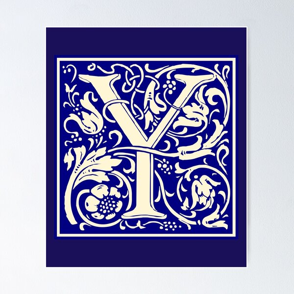 Item preview, William Morris Vintage Letter Y Monogram Initial Blue designed and sold by Jeallan Designs.