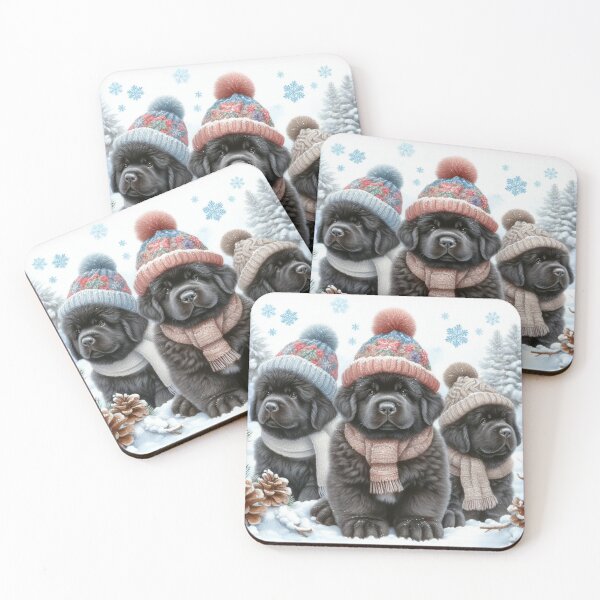 Item preview, Newfoundland Puppies in Winter Hat and Scarf designed and sold by Animals-on-me.