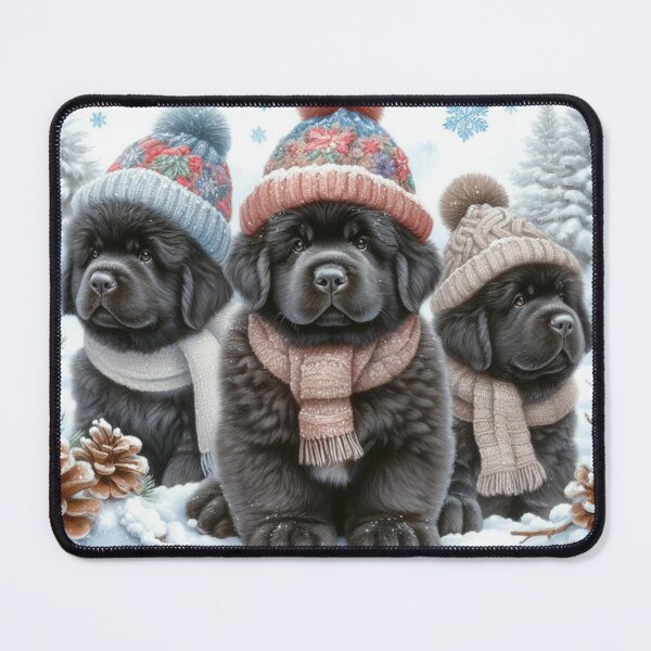 Item preview, Newfoundland Puppies in Winter Hat and Scarf designed and sold by Animals-on-me.