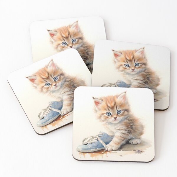 Item preview, Cute kitten watercolor painting with a baby shoe designed and sold by mliotard.