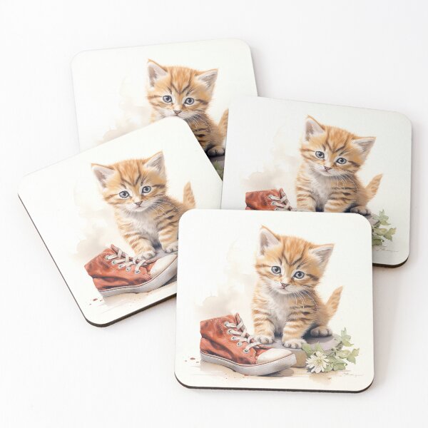Item preview, Cute kitten watercolor painting with a baby shoe designed and sold by mliotard.
