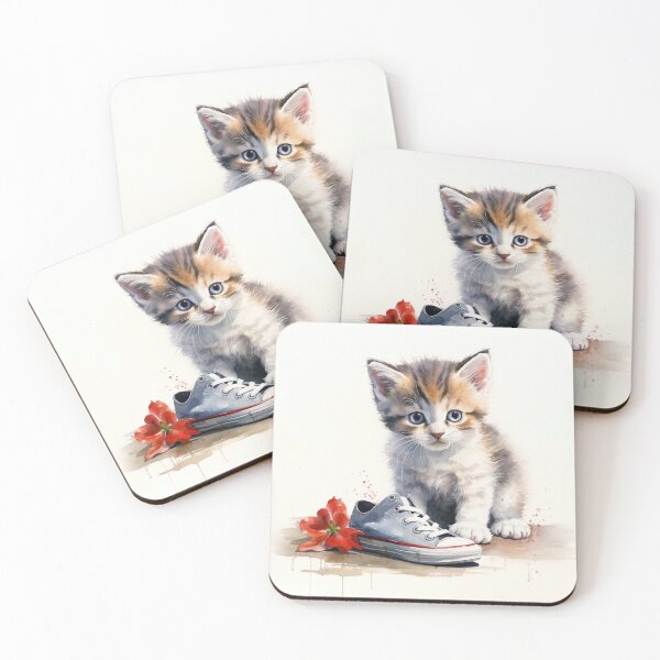 Item preview, Cute kitten watercolor painting with a baby shoe designed and sold by mliotard.