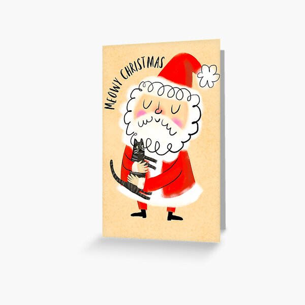 Vista previa del artículo con la obra «Tarjeta de Navidad de Papá Noel con gato gris», diseñado y vendido por tascha-doodles.