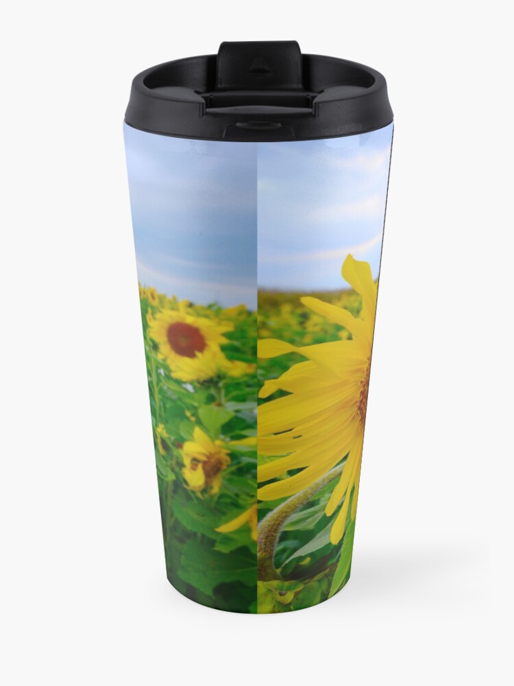 Alternate view of Sunflowers under a blue sky Travel Mug