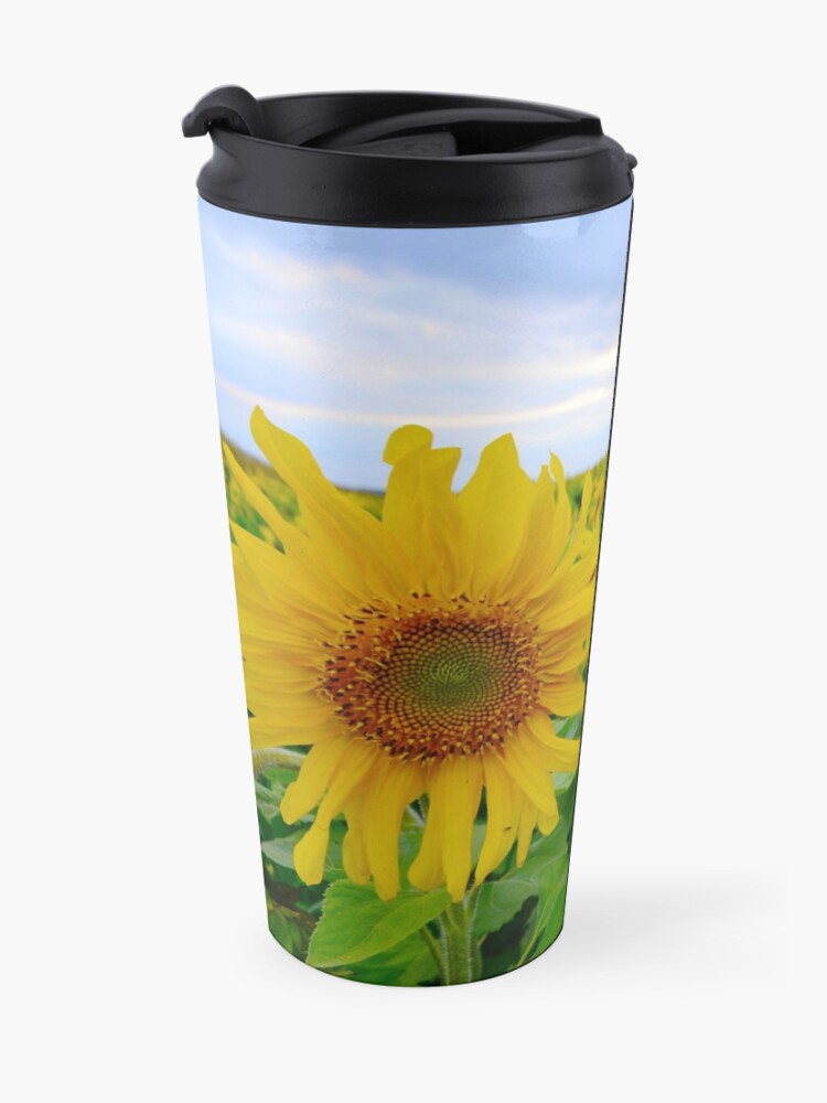 Alternate view of Sunflowers under a blue sky Travel Mug