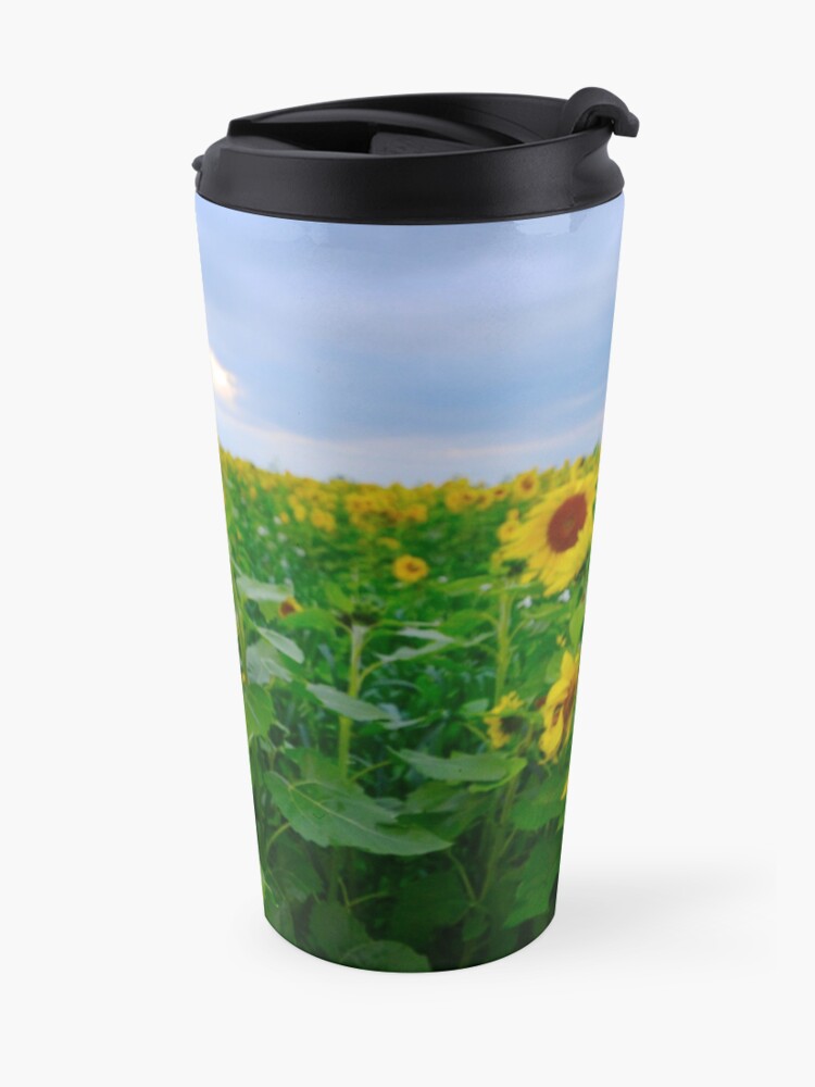 Alternate view of Sunflowers under a blue sky Travel Mug