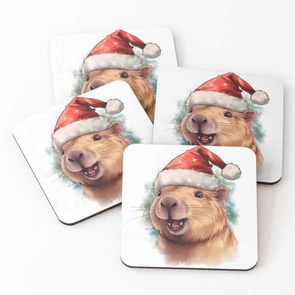 Item preview, Happy smiling capybara in christmas cap designed and sold by GoodThings66.