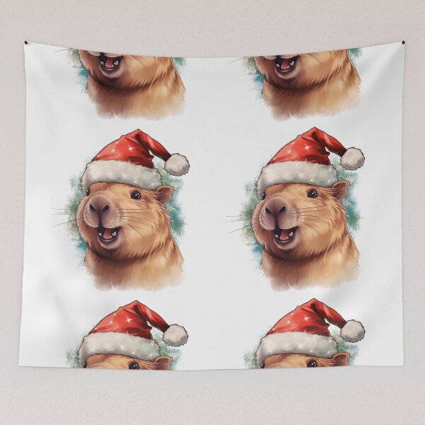 Item preview, Happy smiling capybara in christmas cap designed and sold by GoodThings66.