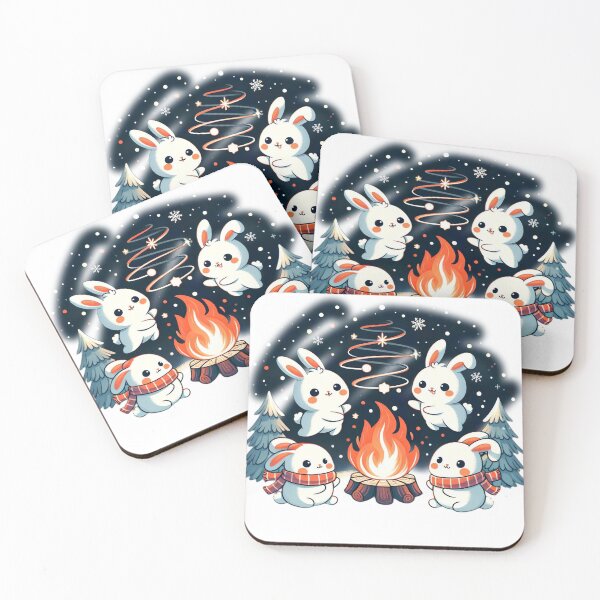 Item preview, "Cute Rabbits Winter Dance: Whimsical Spinning by the Fire" designed and sold by Huycao211.