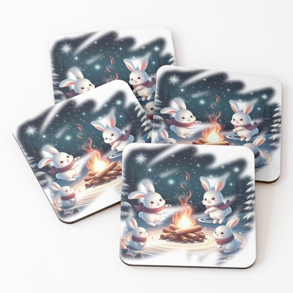 Item preview, "Cute Rabbits Winter Dance: Whimsical Spinning by the Fire" designed and sold by Huycao211.