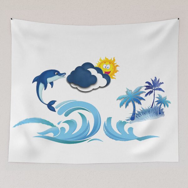 Item preview, Dolphin cloud sun tree sea and scenary designed and sold by manishmagic.