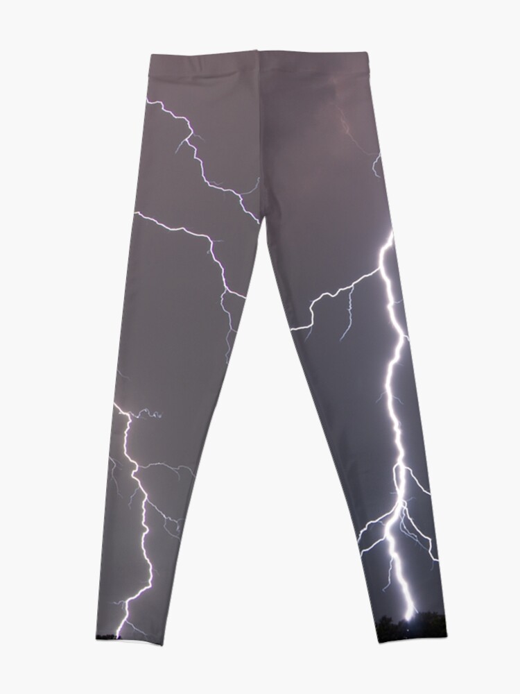 Thumbnail 4 of 5, Leggings, Lightning in a steely gray sky designed and sold by SkyDiary.