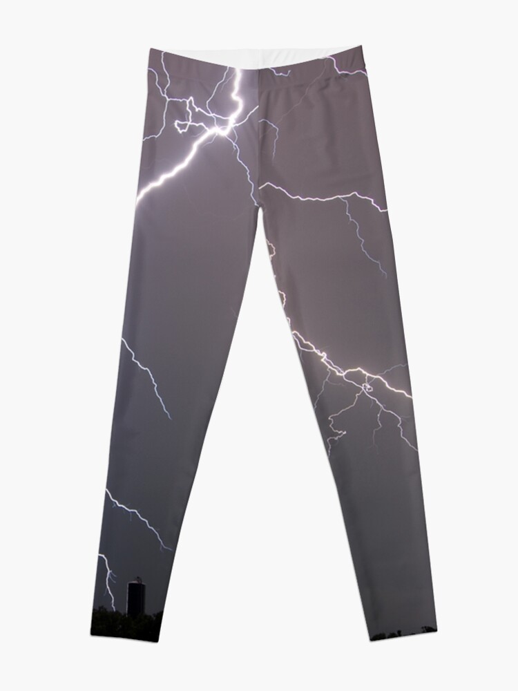 Thumbnail 3 of 5, Leggings, Lightning in a steely gray sky designed and sold by SkyDiary.