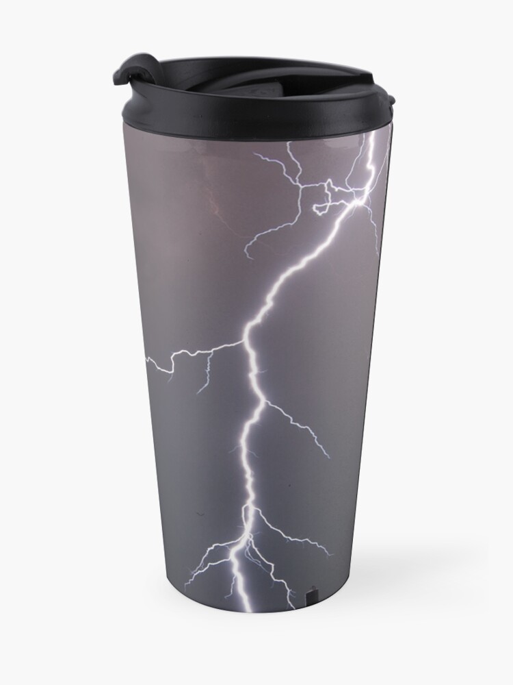 Thumbnail 3 of 5, Travel Coffee Mug, Lightning in a steely gray sky designed and sold by SkyDiary.