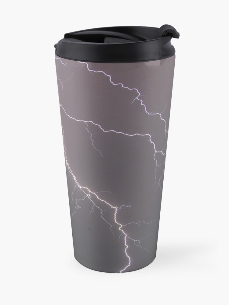 Thumbnail 2 of 5, Travel Coffee Mug, Lightning in a steely gray sky designed and sold by SkyDiary.