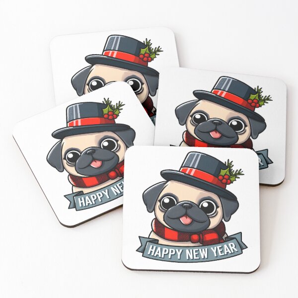 Item preview, Pug Cheers: Stylish New Year Greetings designed and sold by EpicPaws.