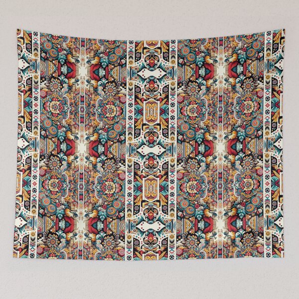 Item preview, Peruvian Vibrancy: Symmetrical Floral Tapestry designed and sold by ARVA-Digital.