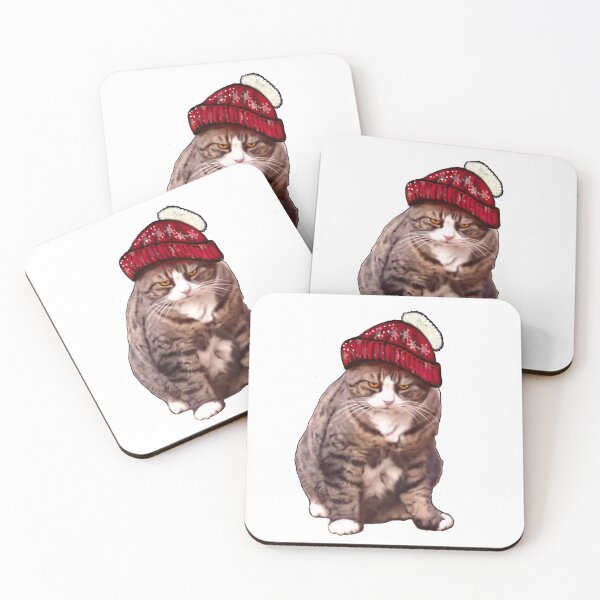 Item preview, Funny Cute Kitty Cat Kitten in festive red winter hat Grumpy Puss cats designed and sold by Artonmytee.