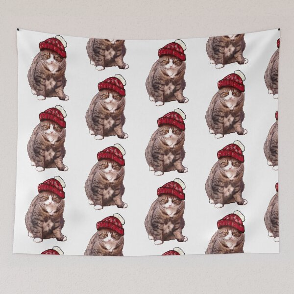 Item preview, Funny Cute Kitty Cat Kitten in festive red winter hat Grumpy Puss cats designed and sold by Artonmytee.
