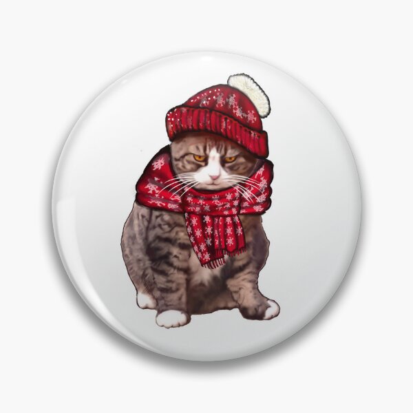 Item preview, Festive Funny Cute Kitty Cat Kitten in red winter hat and scarf Grumpy Puss cats designed and sold by Artonmytee.