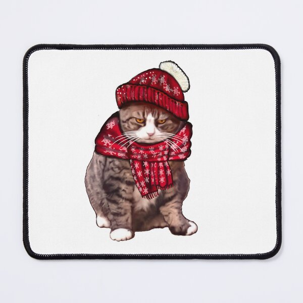 Item preview, Festive Funny Cute Kitty Cat Kitten in red winter hat and scarf Grumpy Puss cats designed and sold by Artonmytee.