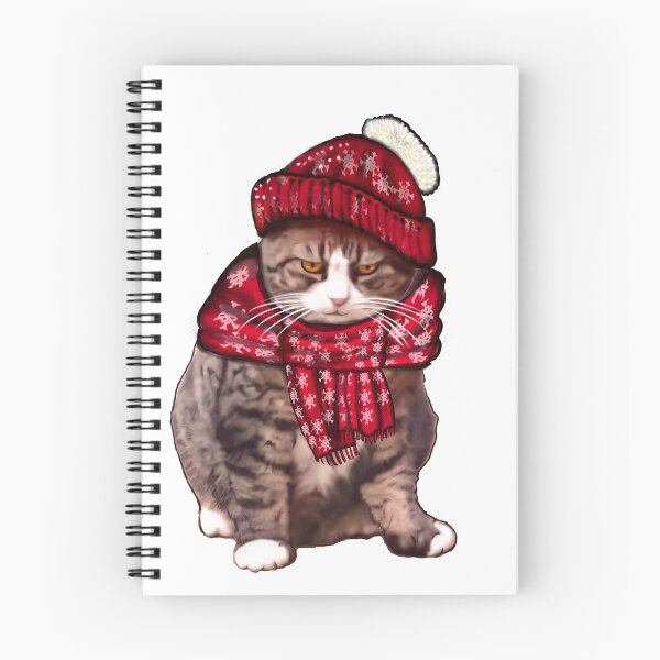 Item preview, Festive Funny Cute Kitty Cat Kitten in red winter hat and scarf Grumpy Puss cats designed and sold by Artonmytee.