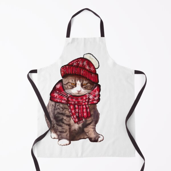 Item preview, Festive Funny Cute Kitty Cat Kitten in red winter hat and scarf Grumpy Puss cats designed and sold by Artonmytee.