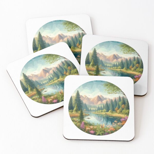 Item preview, Low Poly Spring Forest with Lake, Flowers and Mountains designed and sold by SebastianArt75.