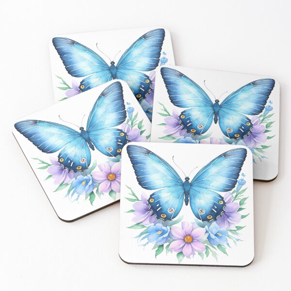 Item preview, Blue butterfly with flowers. Watercolor illustration. designed and sold by Harmonysens.