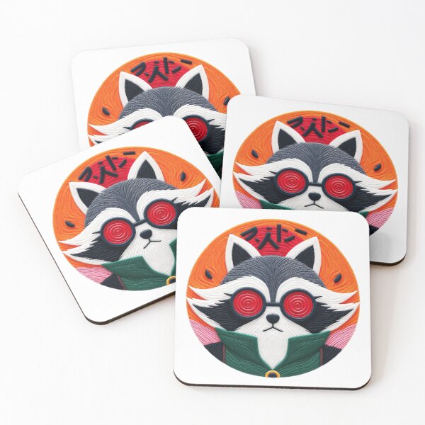 Item preview, Kawaii Raccoon With Red Sunglasses | Embroidered Digital Illustration designed and sold by GALUMARKET.