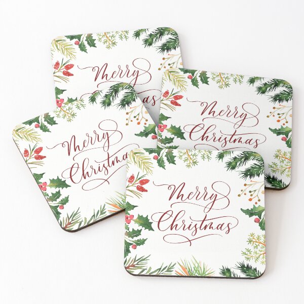 Item preview, Merry Christmas White Background with Pine Border! designed and sold by TidyKitchenInc.