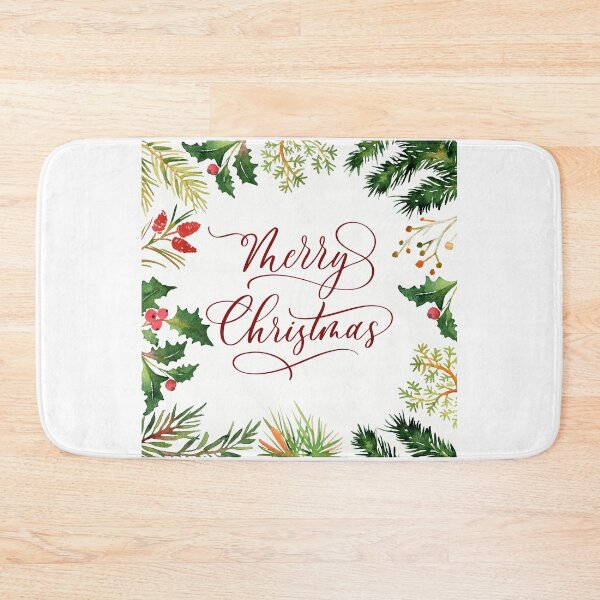 Item preview, Merry Christmas White Background with Pine Border! designed and sold by TidyKitchenInc.