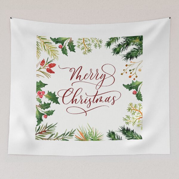 Item preview, Merry Christmas White Background with Pine Border! designed and sold by TidyKitchenInc.