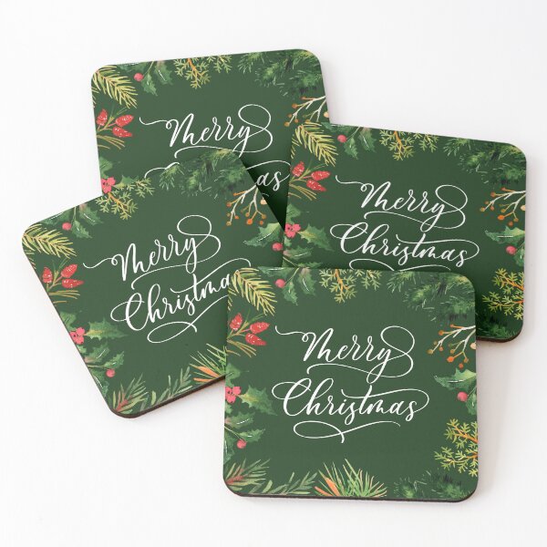 Item preview, Merry Christmas Dark Green with Pine Border! designed and sold by TidyKitchenInc.