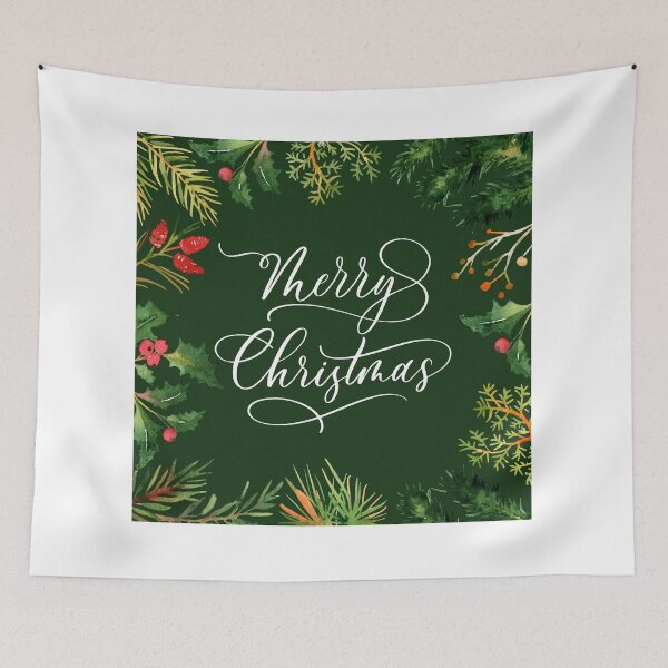 Item preview, Merry Christmas Dark Green with Pine Border! designed and sold by TidyKitchenInc.