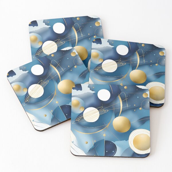 Item preview, Abstract Shapes Geometric Art ~ Planets in Space ~ Textured Blue and Gold Circles Painting 1 designed and sold by Neon-Wolf.